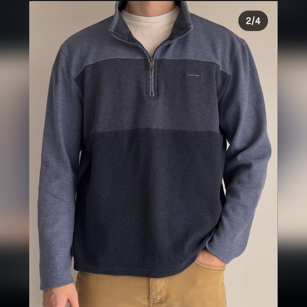 Calvin Klein Mens Mid-Weight Quarter Zip Pullover Blue Sz XL